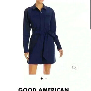 NWT Good American- Navy Blue Button Down Long Sleeve Collar Shirt Dress